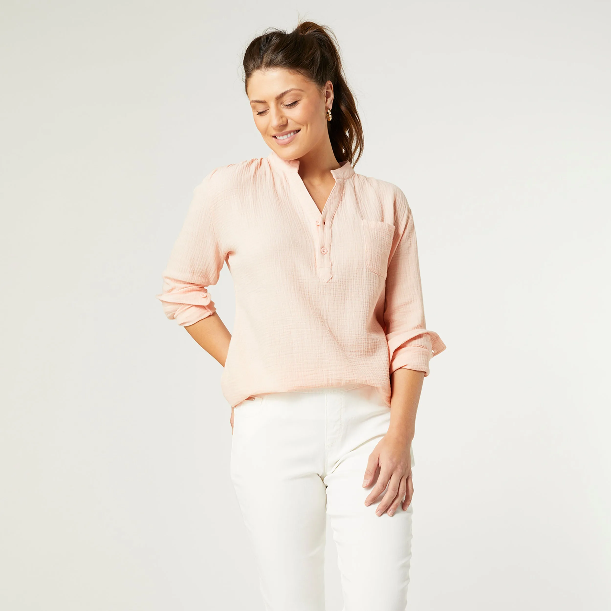 Azaria Gauze Top - Soft Coral