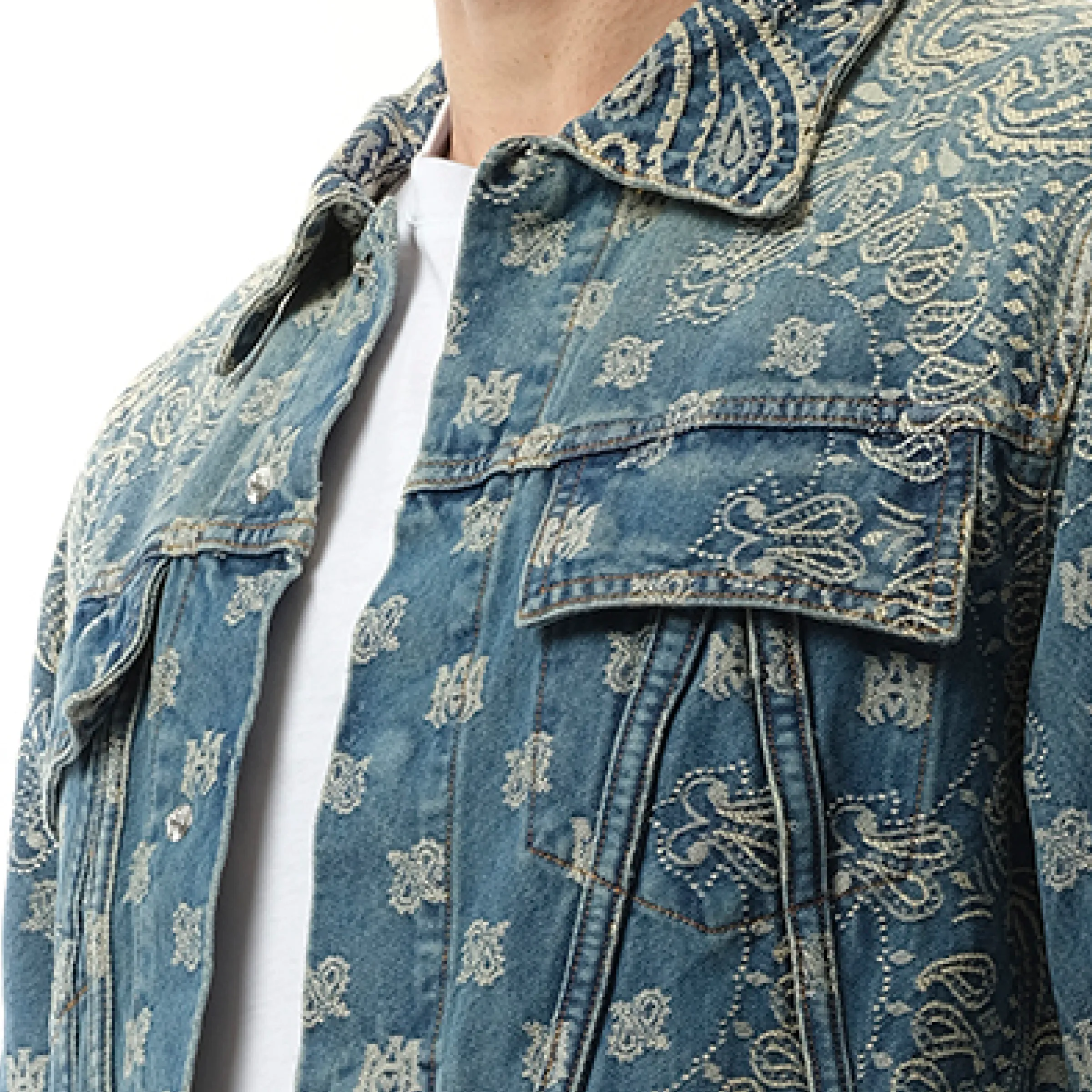 Bandana Jacquard MA Trucker Jacket in Dark Indigo