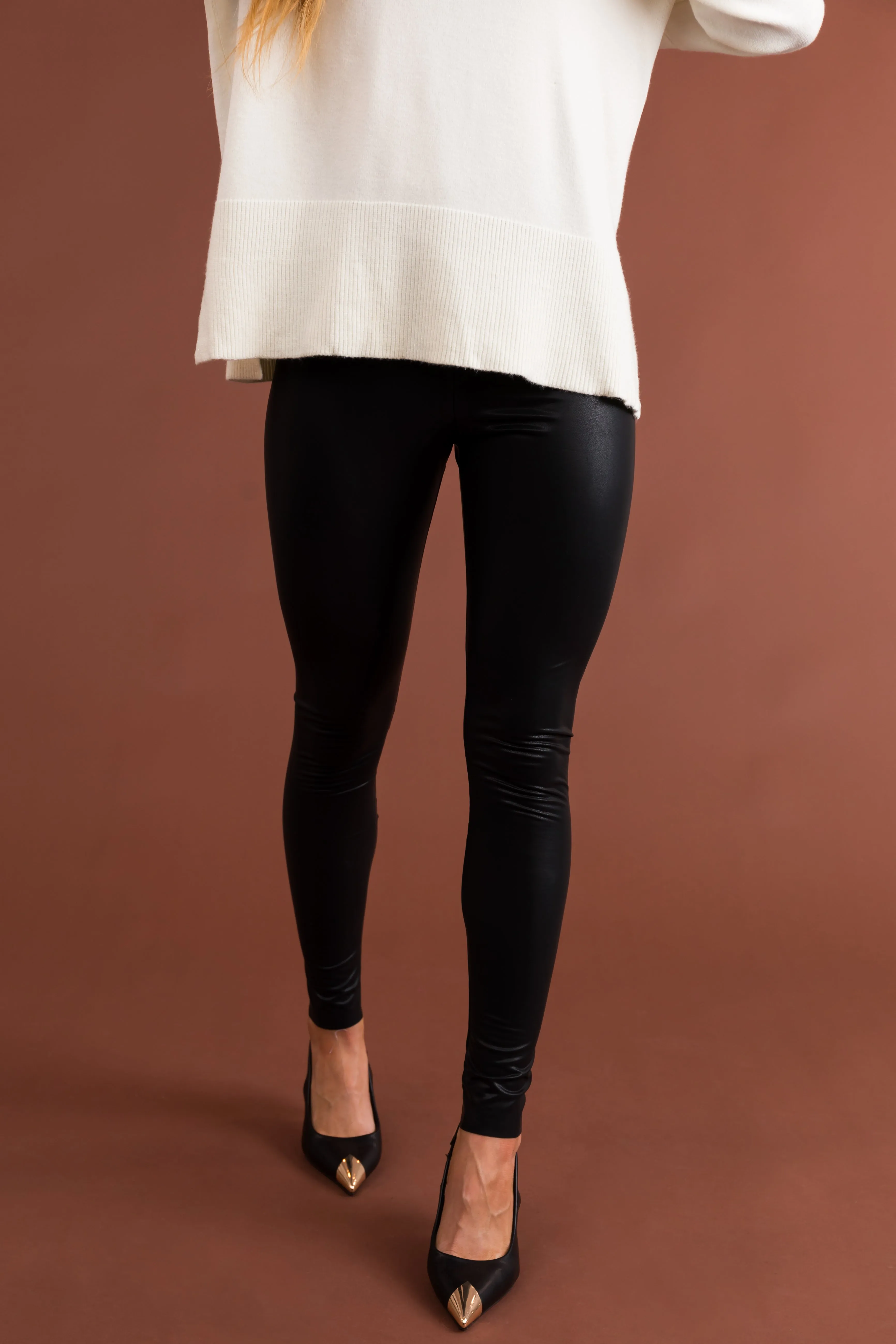 Black Stretchy Faux Leather Leggings