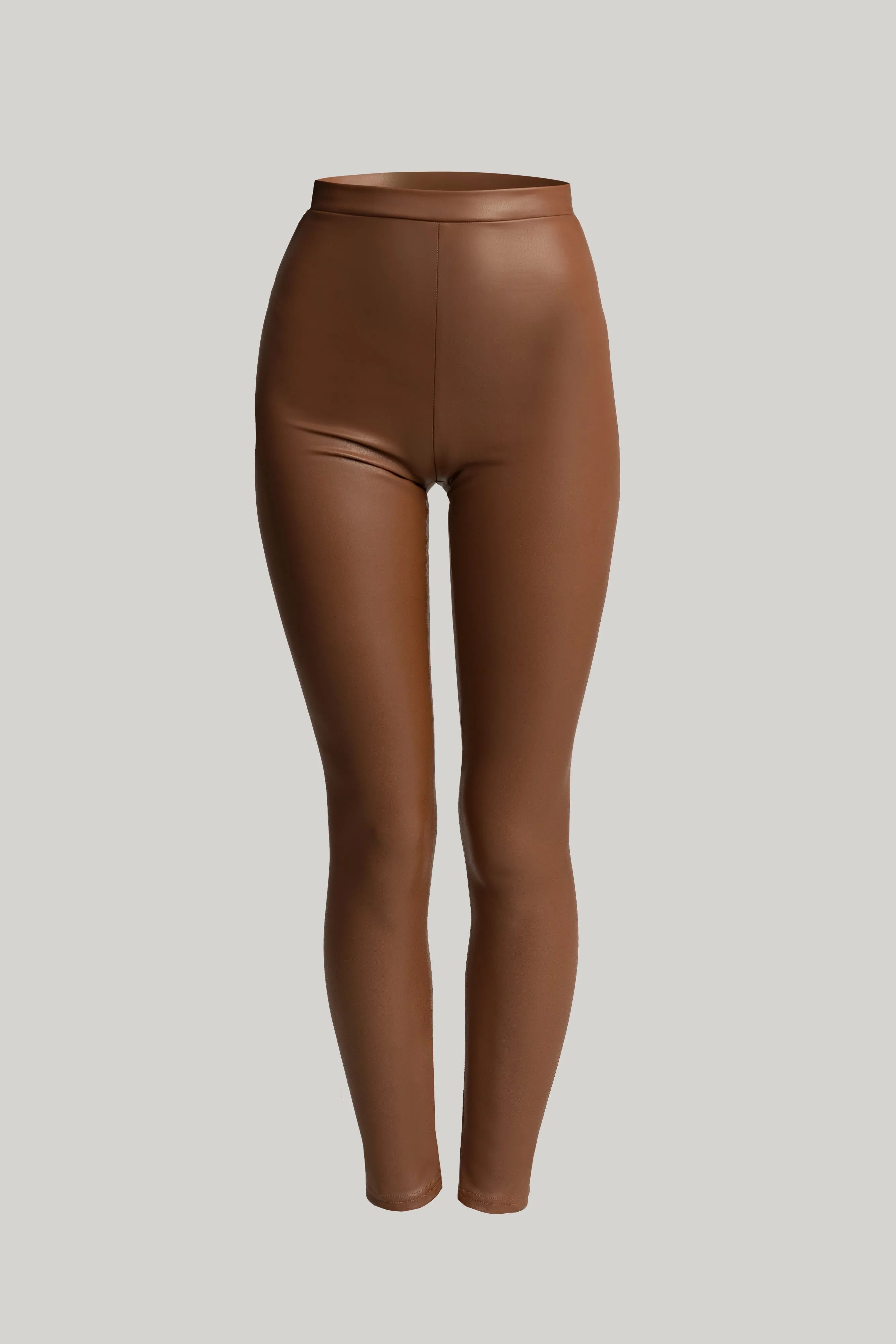 Camel Stretchy Vegan Leather Leggings