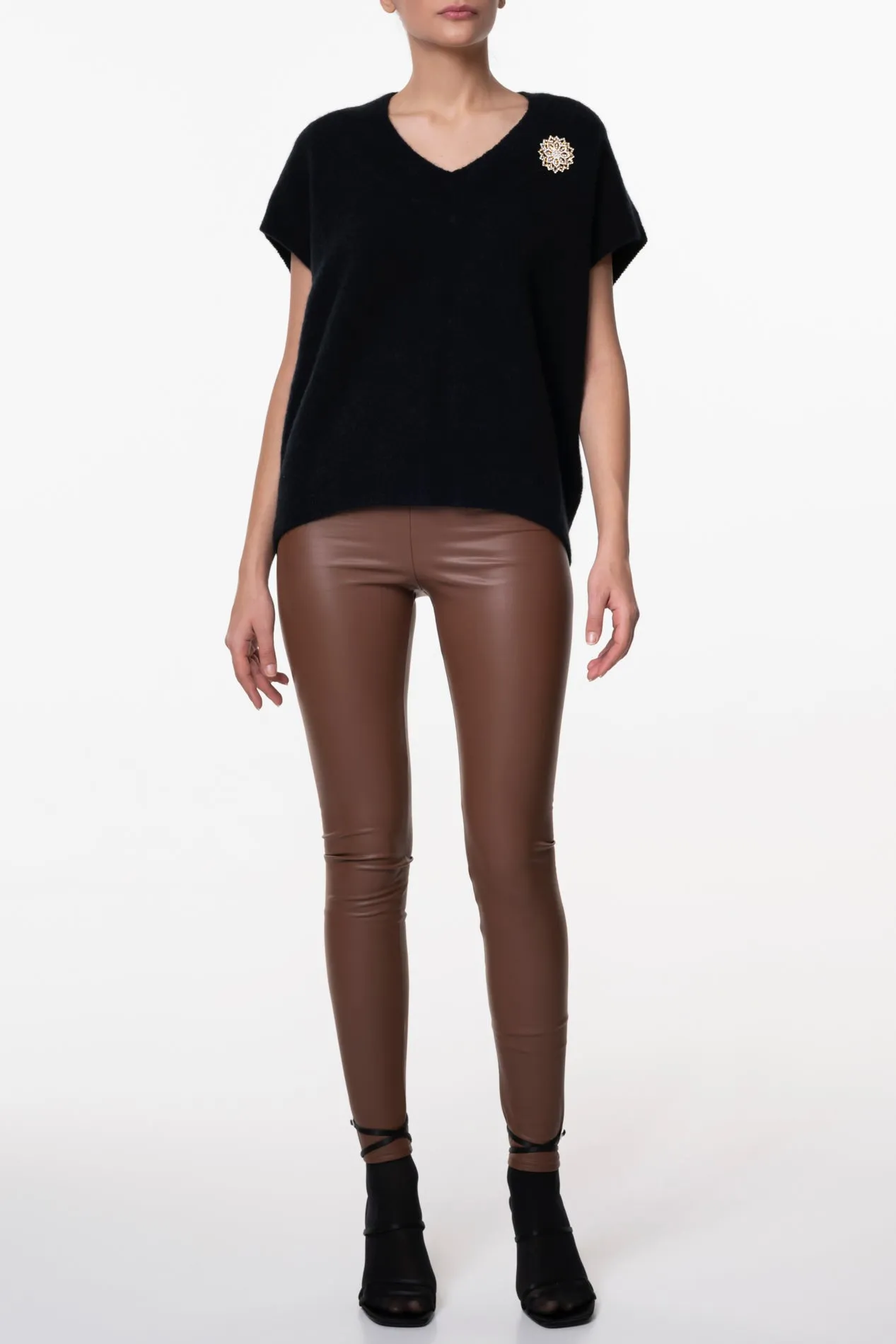 Camel Stretchy Vegan Leather Leggings