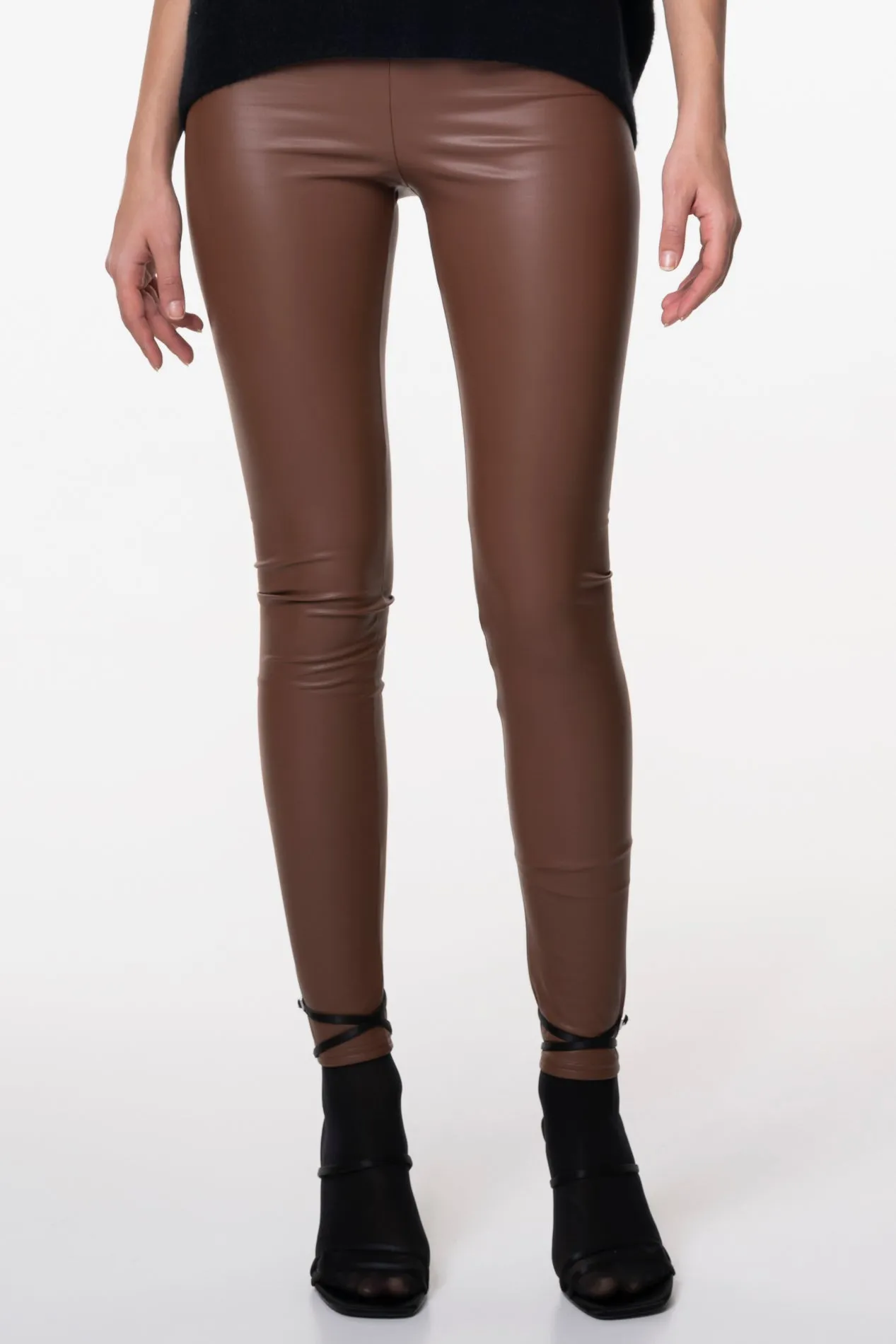 Camel Stretchy Vegan Leather Leggings