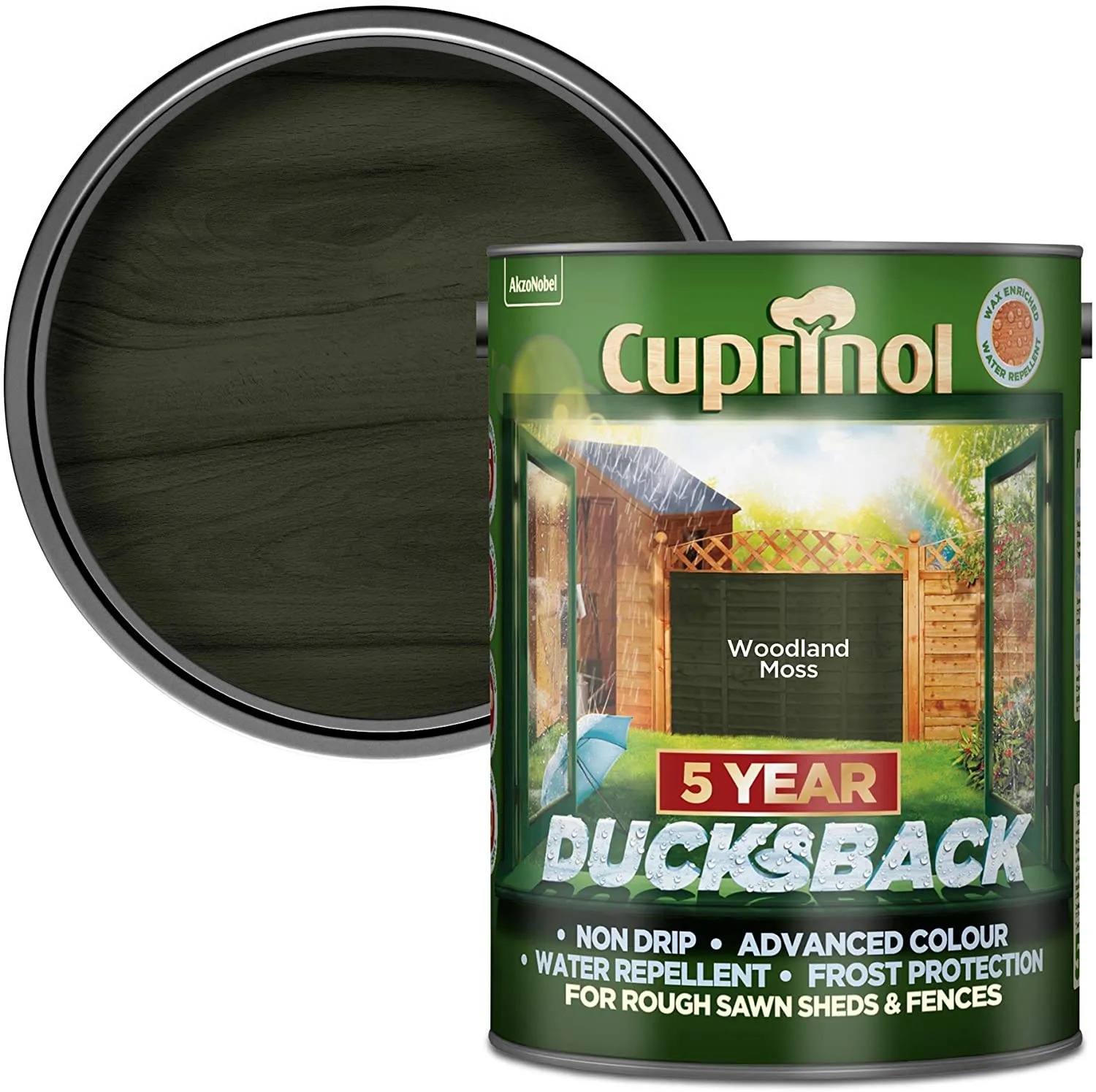 Cuprinol Ducksback 5 Year Waterproof for Sheds and Fences - Woodland Moss 5 Litre