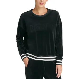 DKNY Sport Boxy Fit Velour Long Sleeve Raised Logo Pullover Sweatshirt