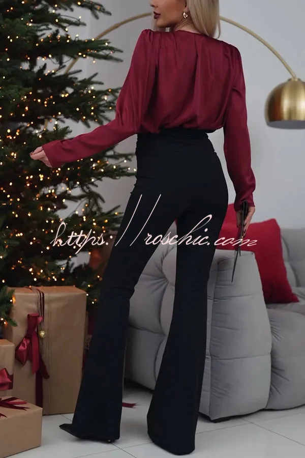 Elegant and Flexible High Rise Ruched Waist Stretch Flare Pants