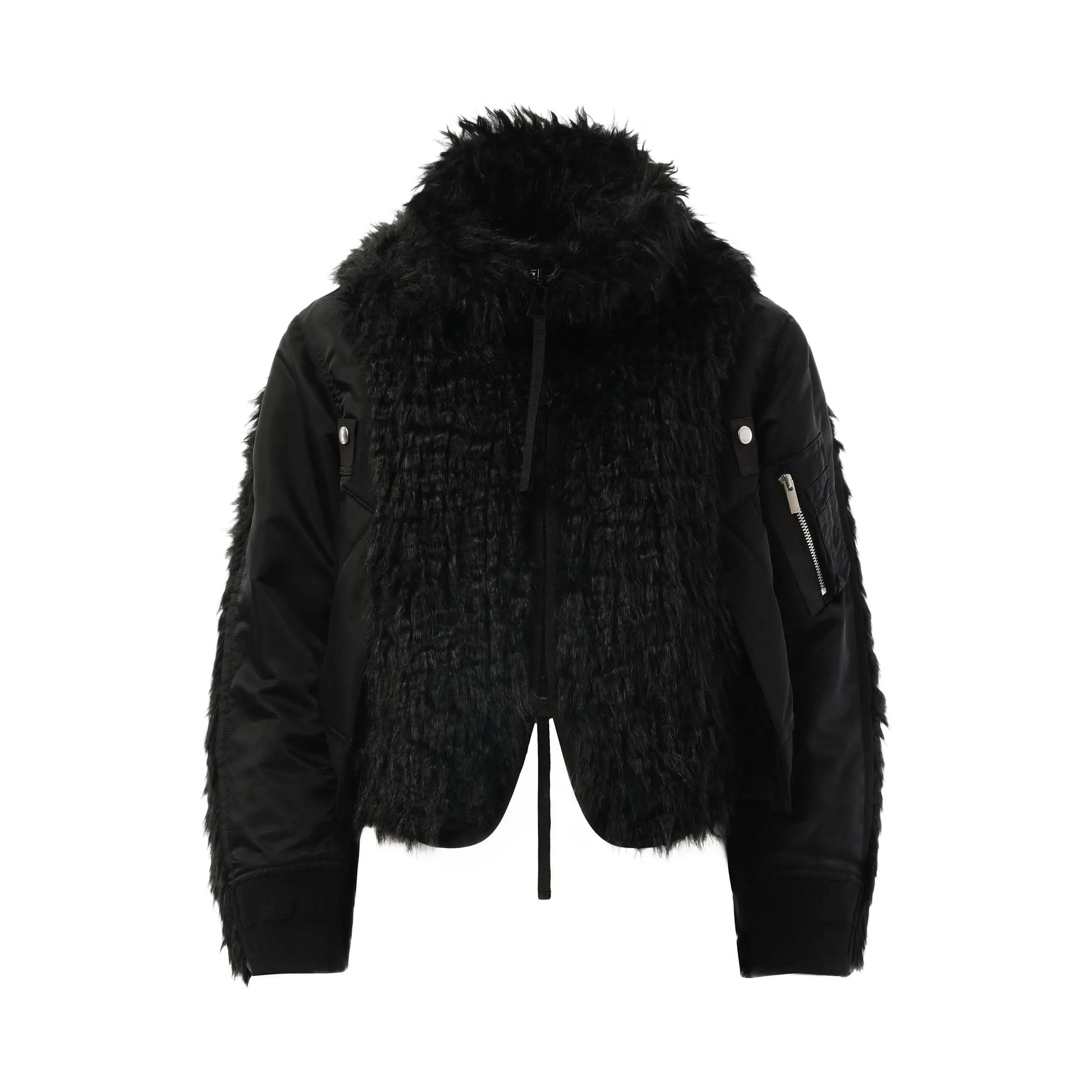 Faux Fur x Nylon Twill Blouson in Black