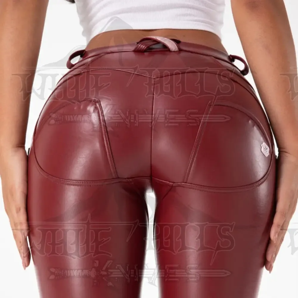 Faux Leather Pant - Mid Waist - Red