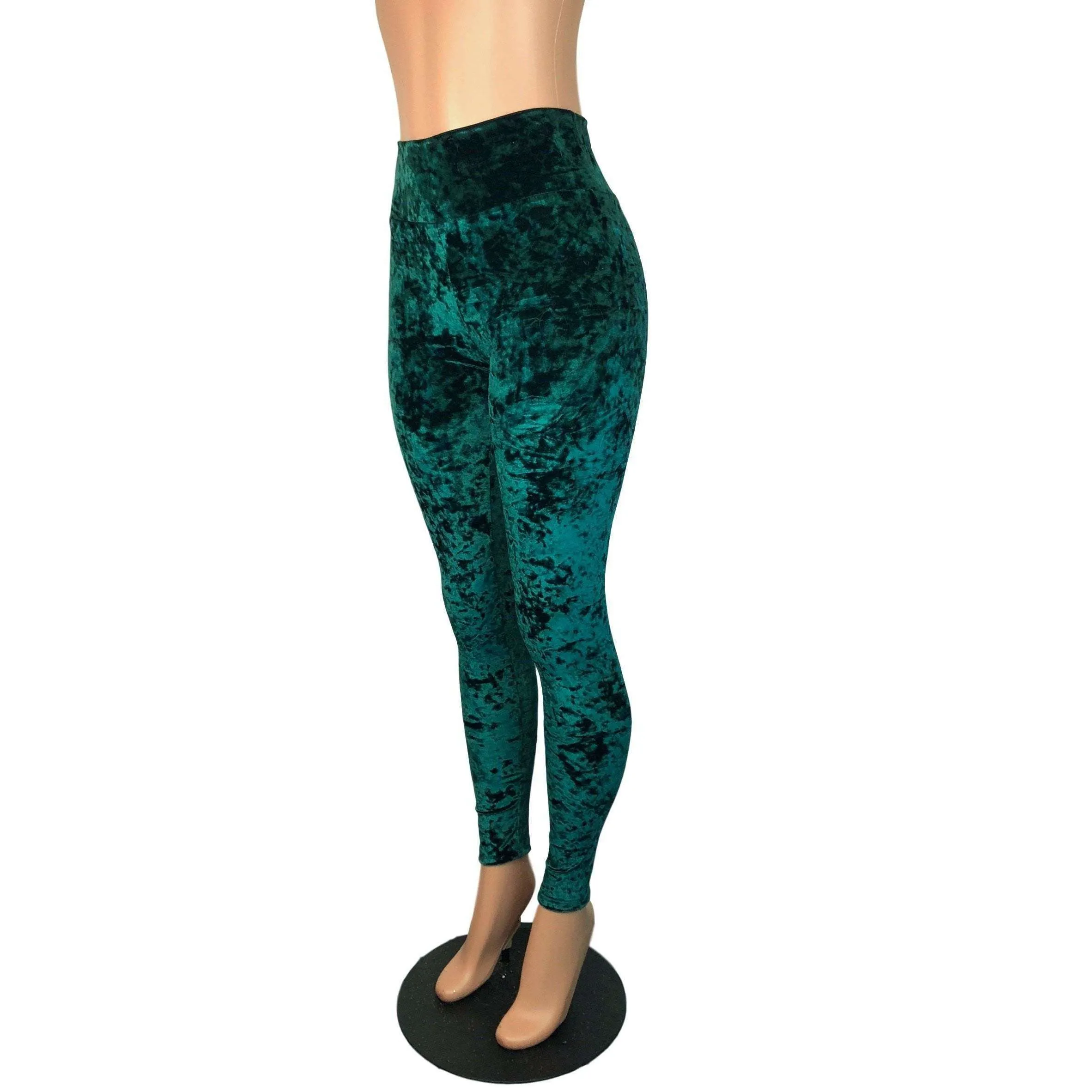 Hunter Green Crushed Velvet High Waisted Leggings Pants