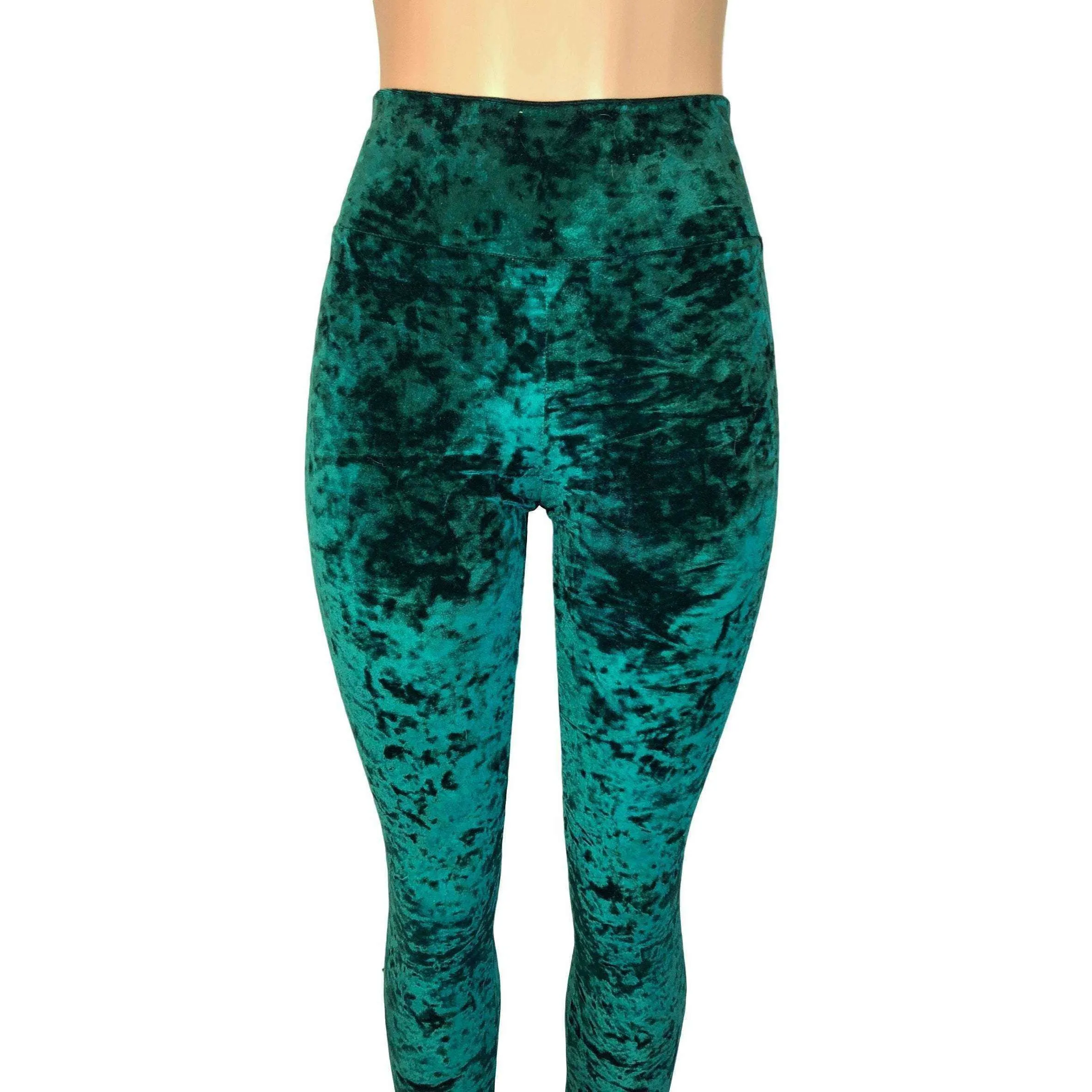 Hunter Green Crushed Velvet High Waisted Leggings Pants