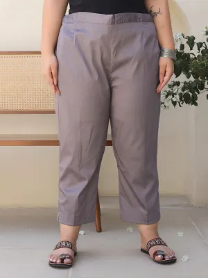 Jashvi Grey Solid Lycra Women Drawstring Plus Size Pants With Single Side Pocket