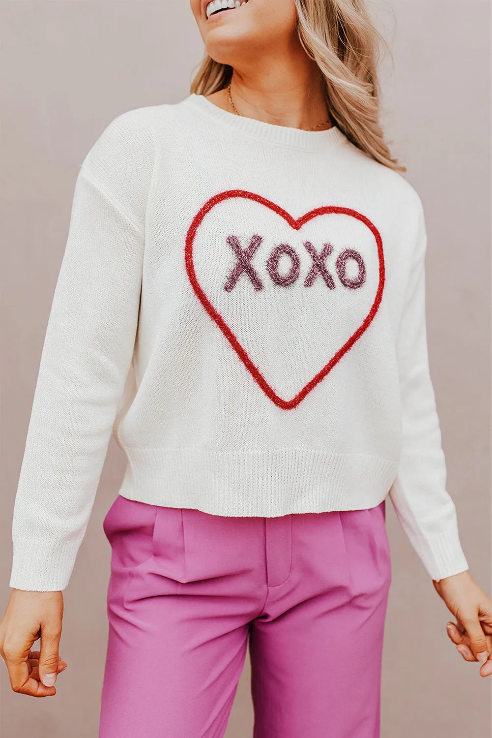 kesley XOXO Round Neck Drop Shoulder Sweater