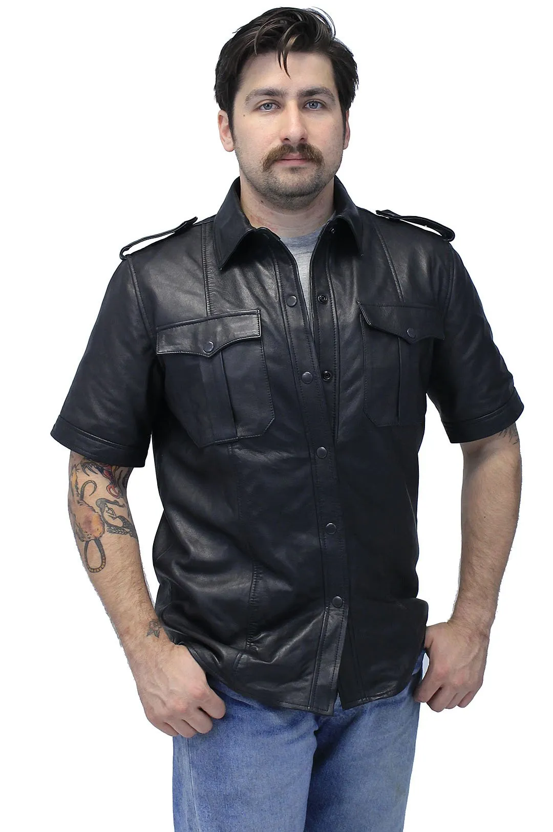 Lambskin Short Sleeve Uniform Leather Shirt #MS2300K