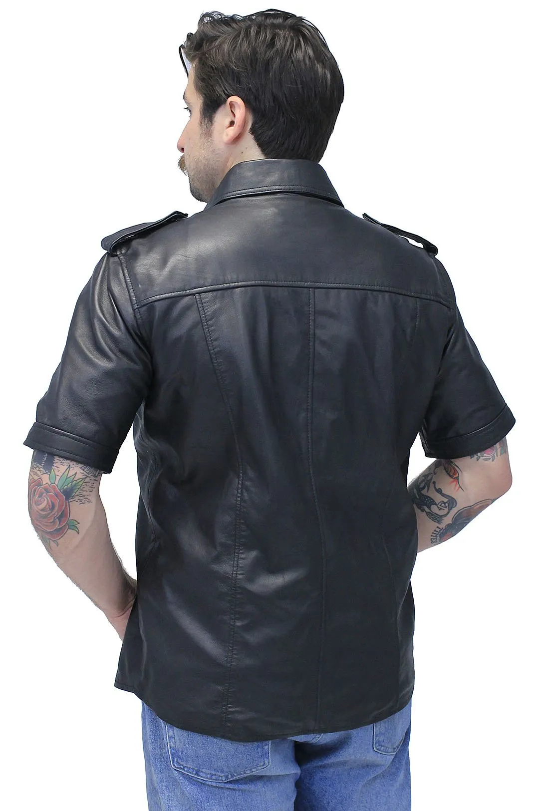 Lambskin Short Sleeve Uniform Leather Shirt #MS2300K