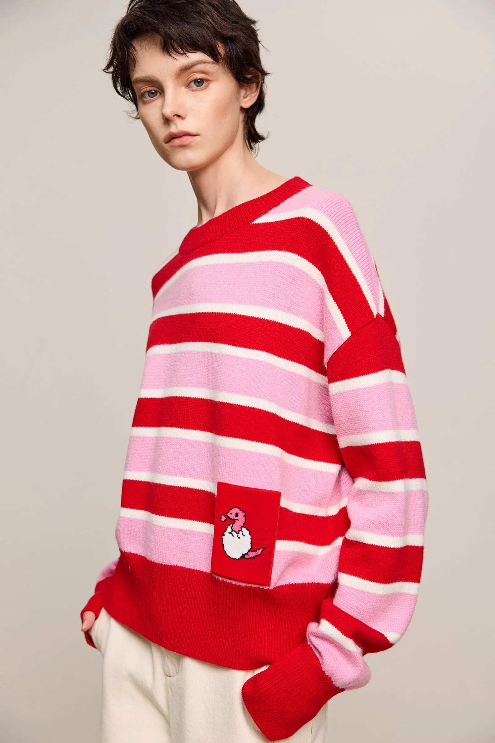 LILY Stylish Striped Crewneck Knit Sweater