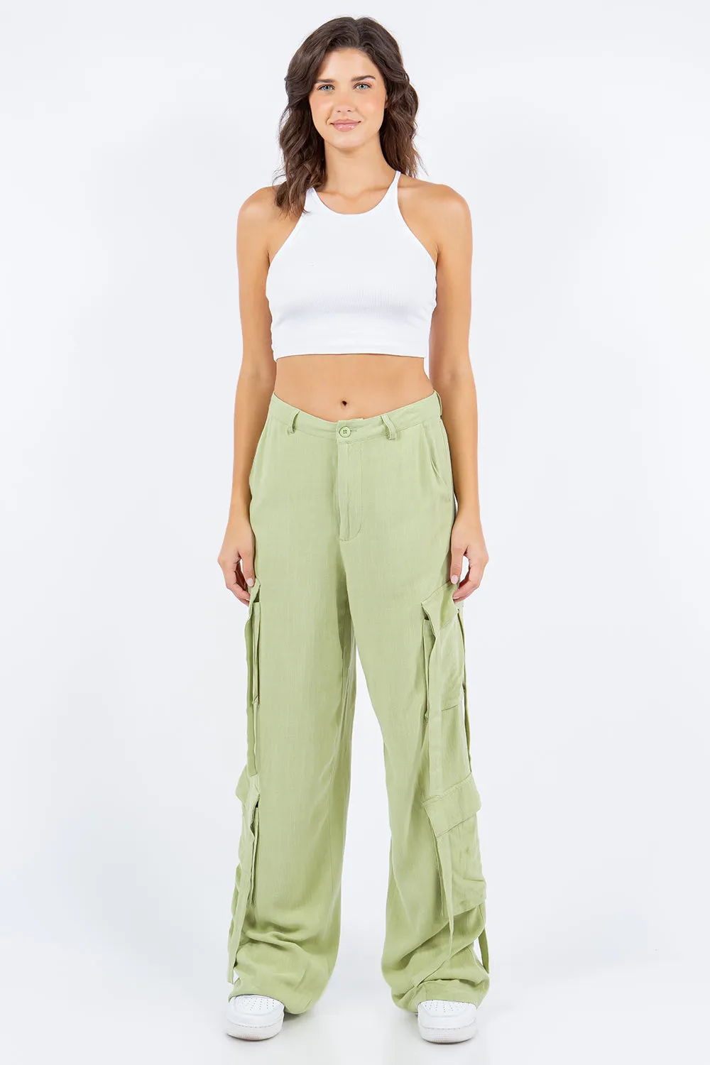 Linen Wide Leg Cargo Pants