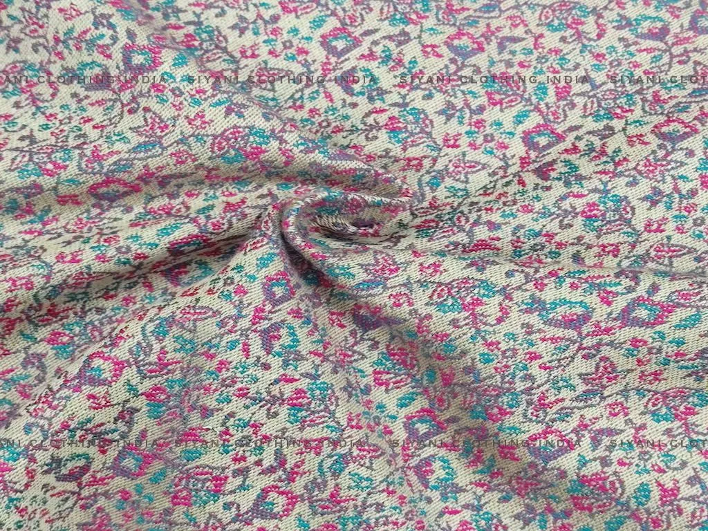 Magenta Flowers Printed Wool Fabric