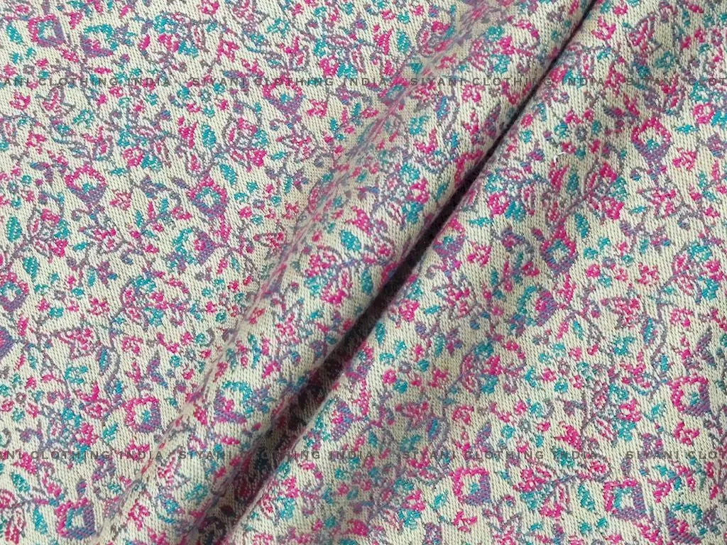 Magenta Flowers Printed Wool Fabric