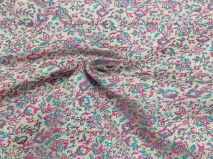 Magenta Flowers Printed Wool Fabric