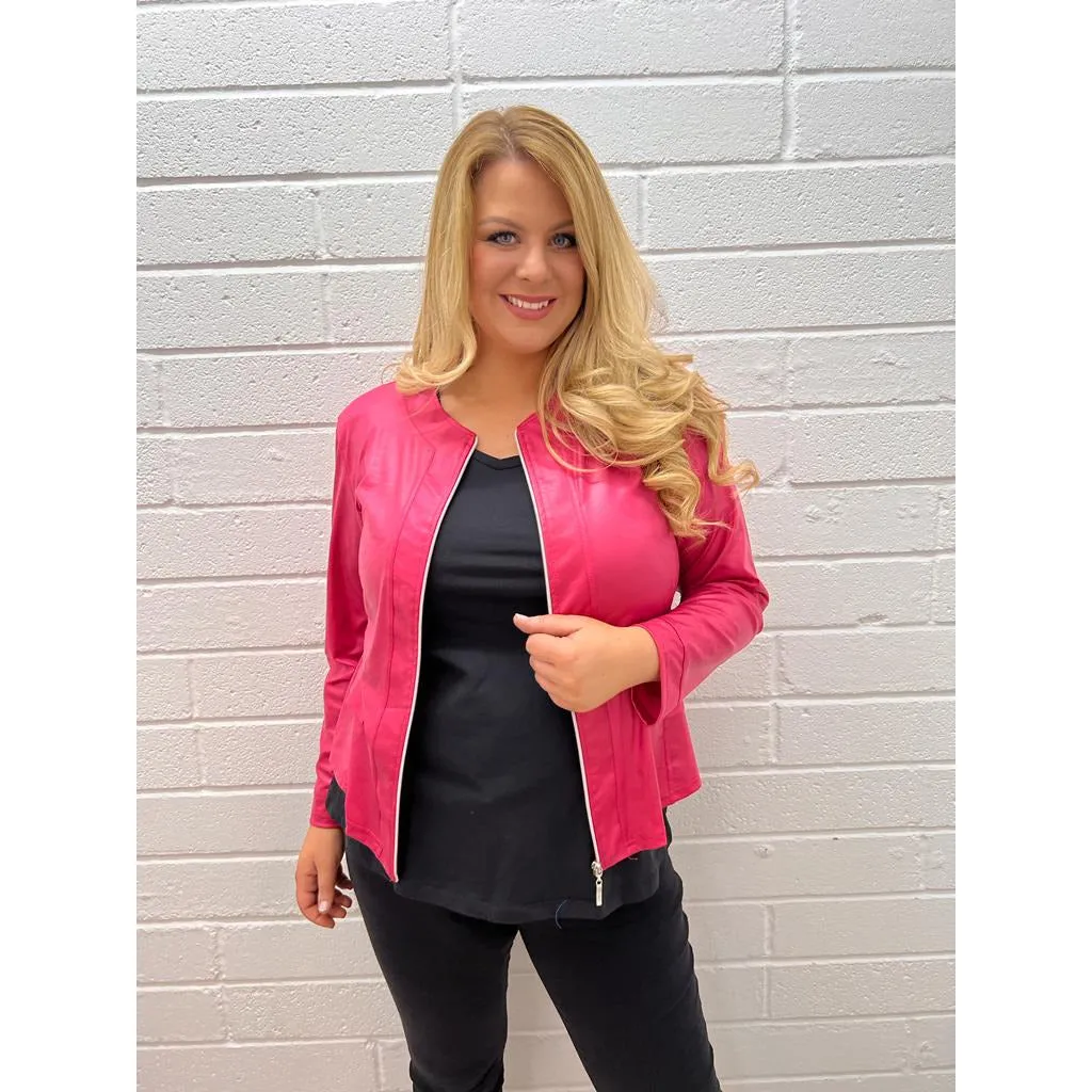 Magna Leather Look Jacket in Cerise Pink