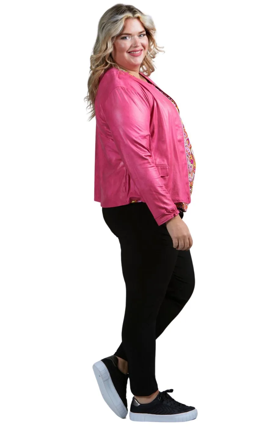 Magna Leather Look Jacket in Cerise Pink