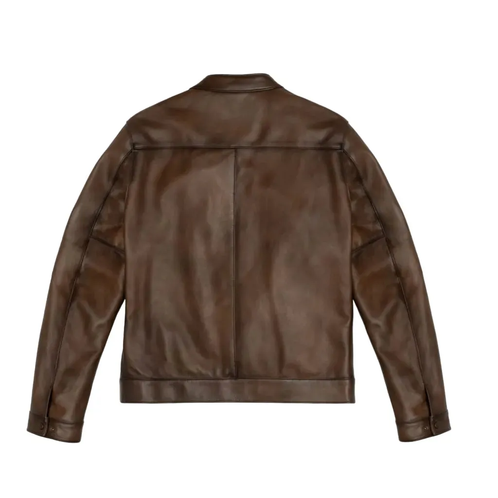 Mens Brown Leather Cafe Racer Jacket