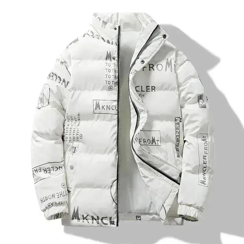 Men's Winter Fashion Printed Zip button Thick Rain Puffer Jacket