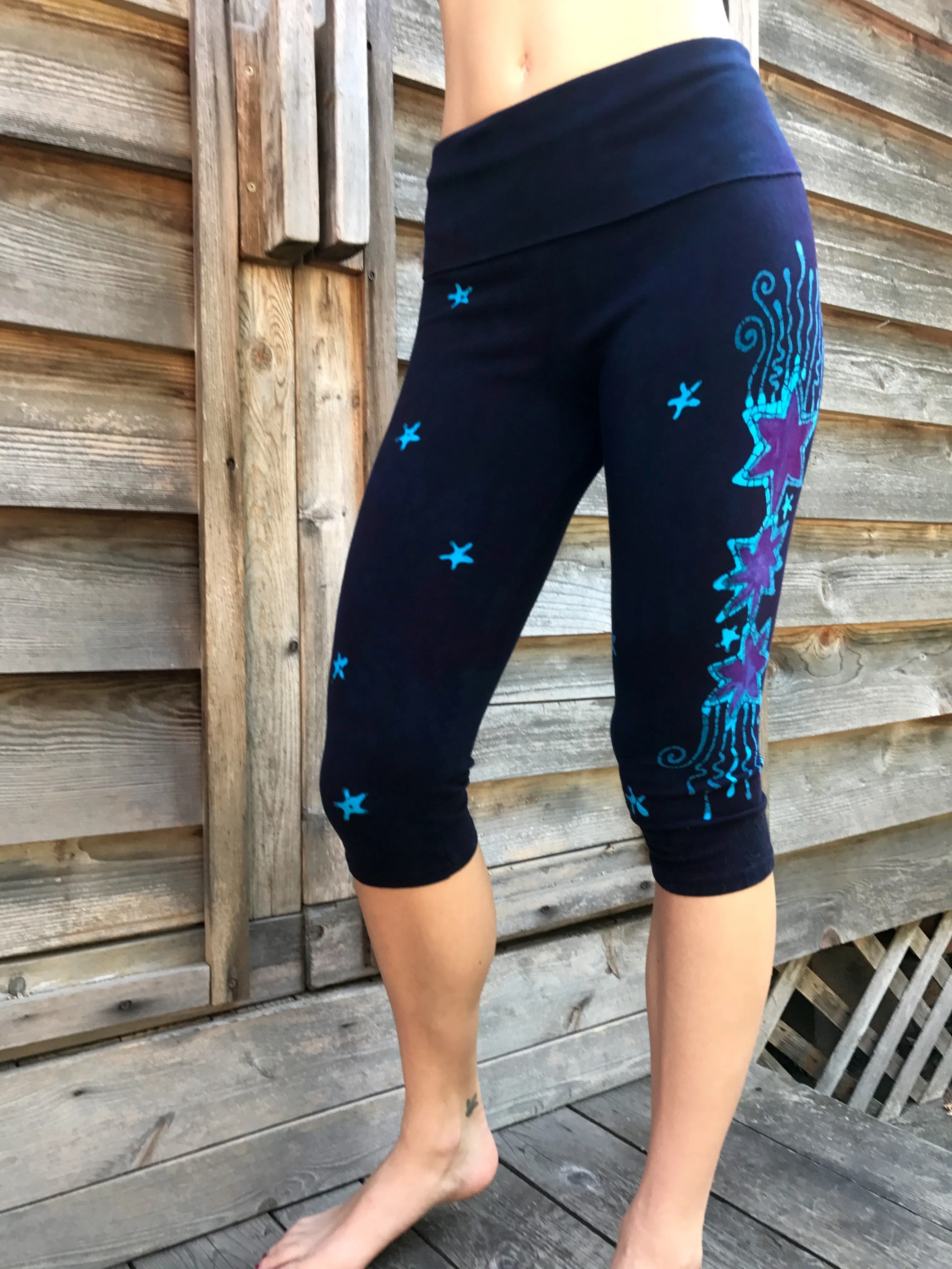 Midnight Moon Phase Batik CAPRI Stretchy Pants - Size MEDIUM