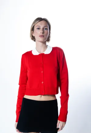 MS. PENNYWORTH CARDIGAN RED CROPPED