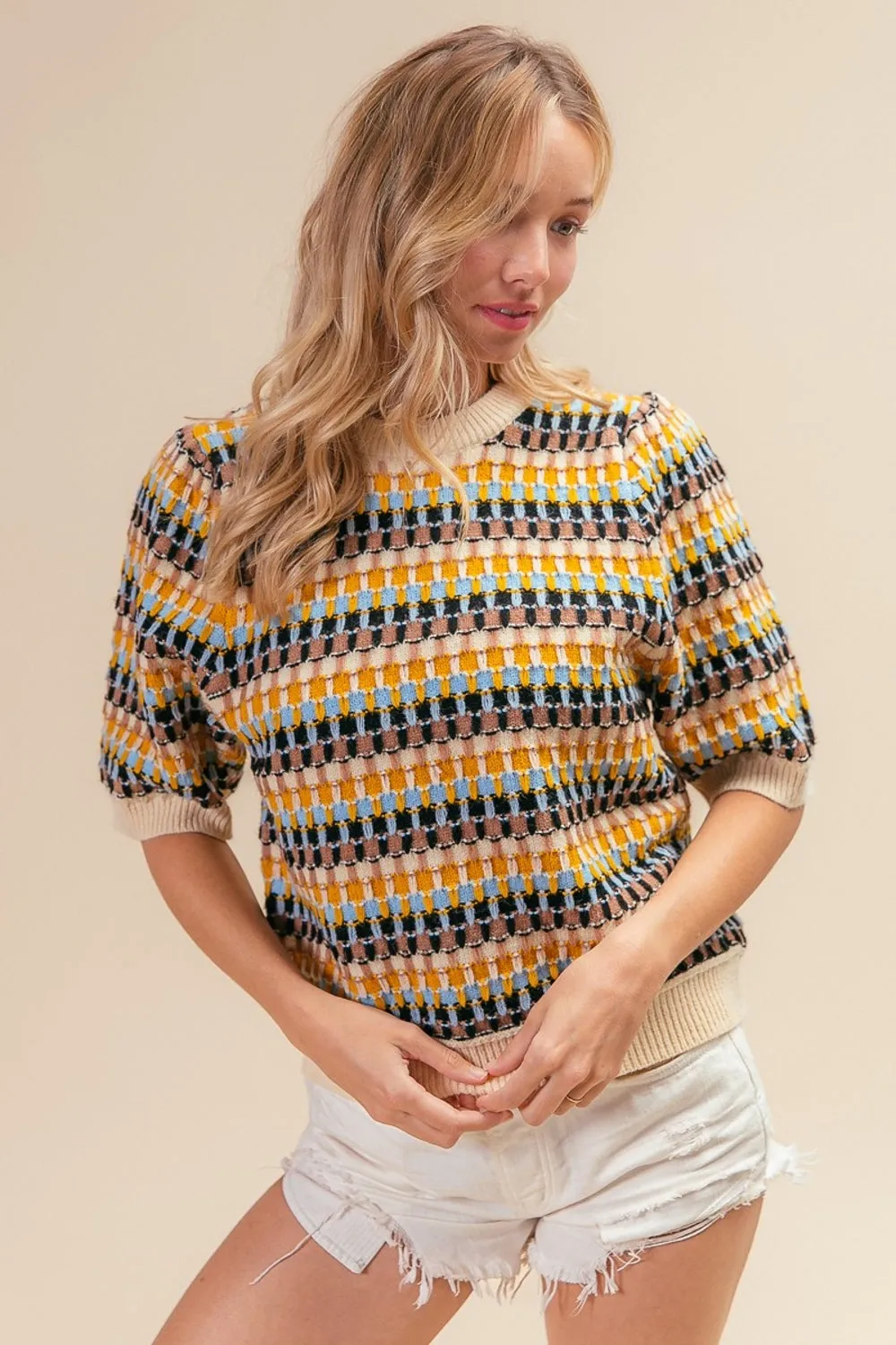 Multi Color Half Sleeve Sweater