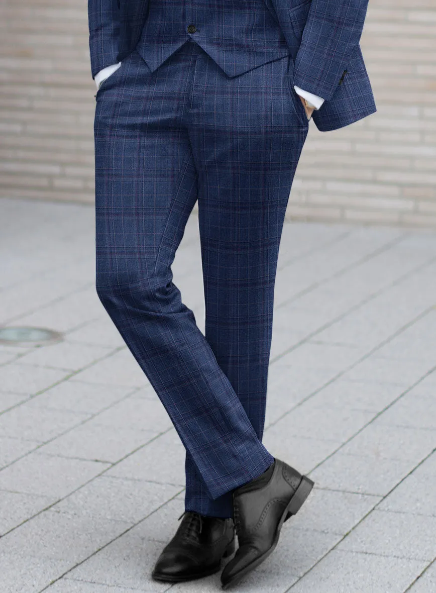 Reda Cerulean Blue Checks Wool Pants