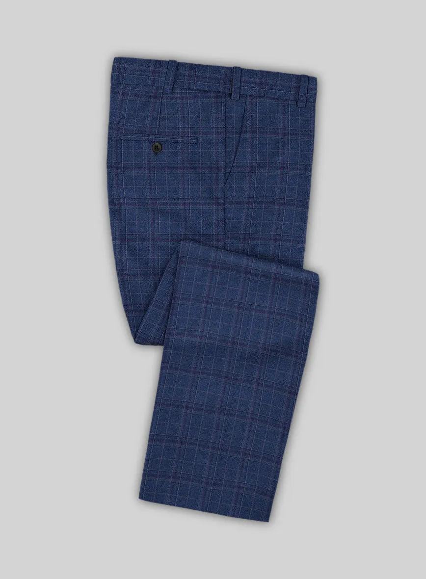 Reda Cerulean Blue Checks Wool Pants