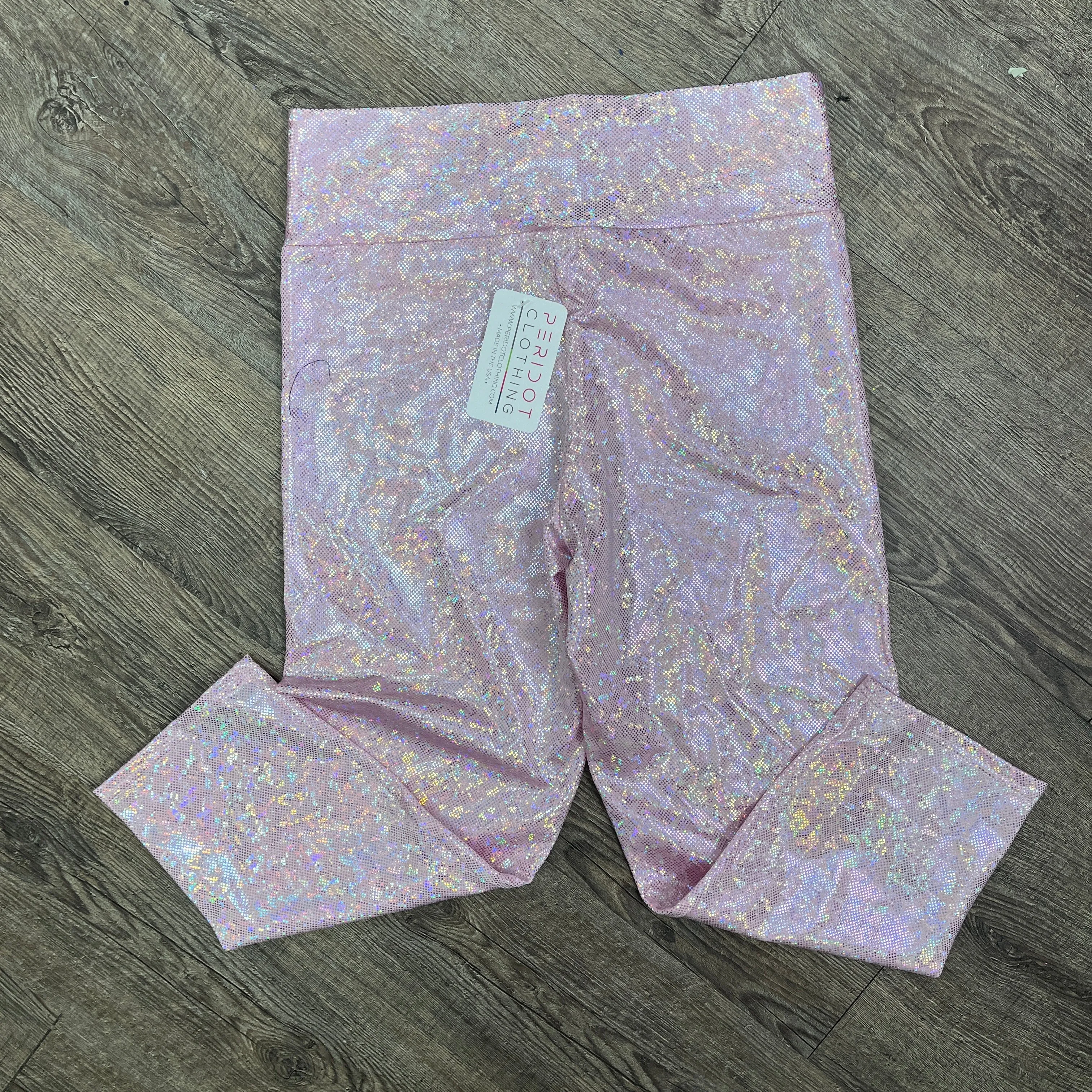 SALE - LARGE ONLY - Light Pink Shattered Glass Cropped Capri Leggings Pants