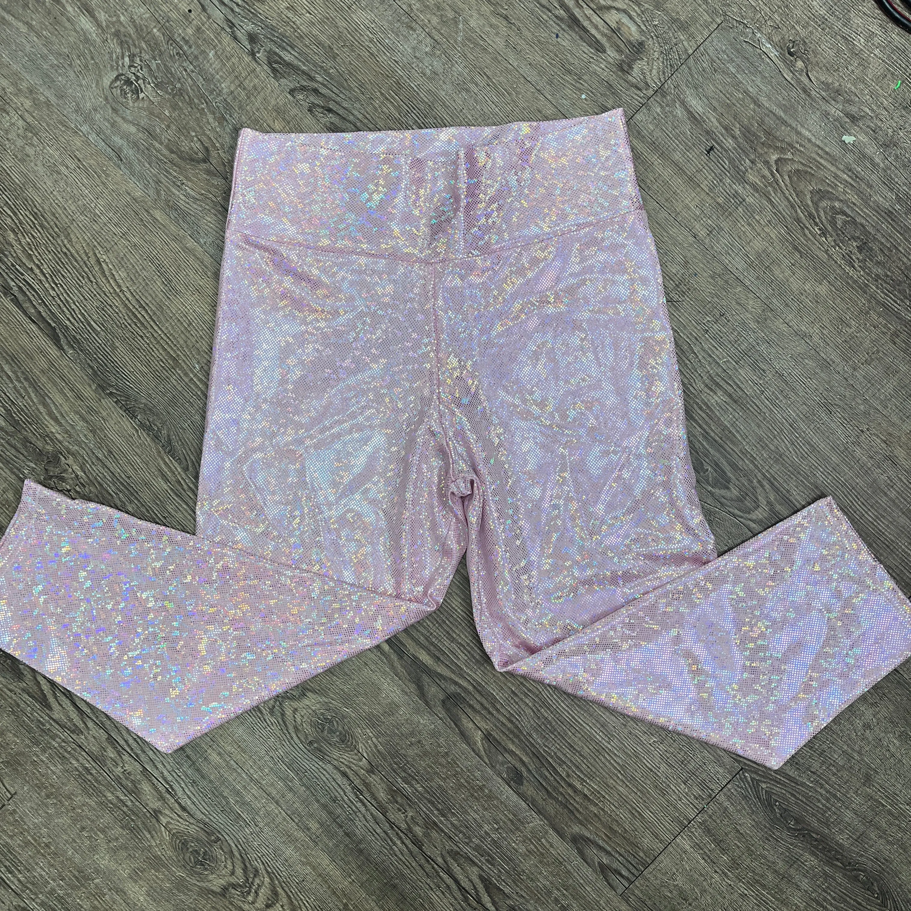 SALE - LARGE ONLY - Light Pink Shattered Glass Cropped Capri Leggings Pants