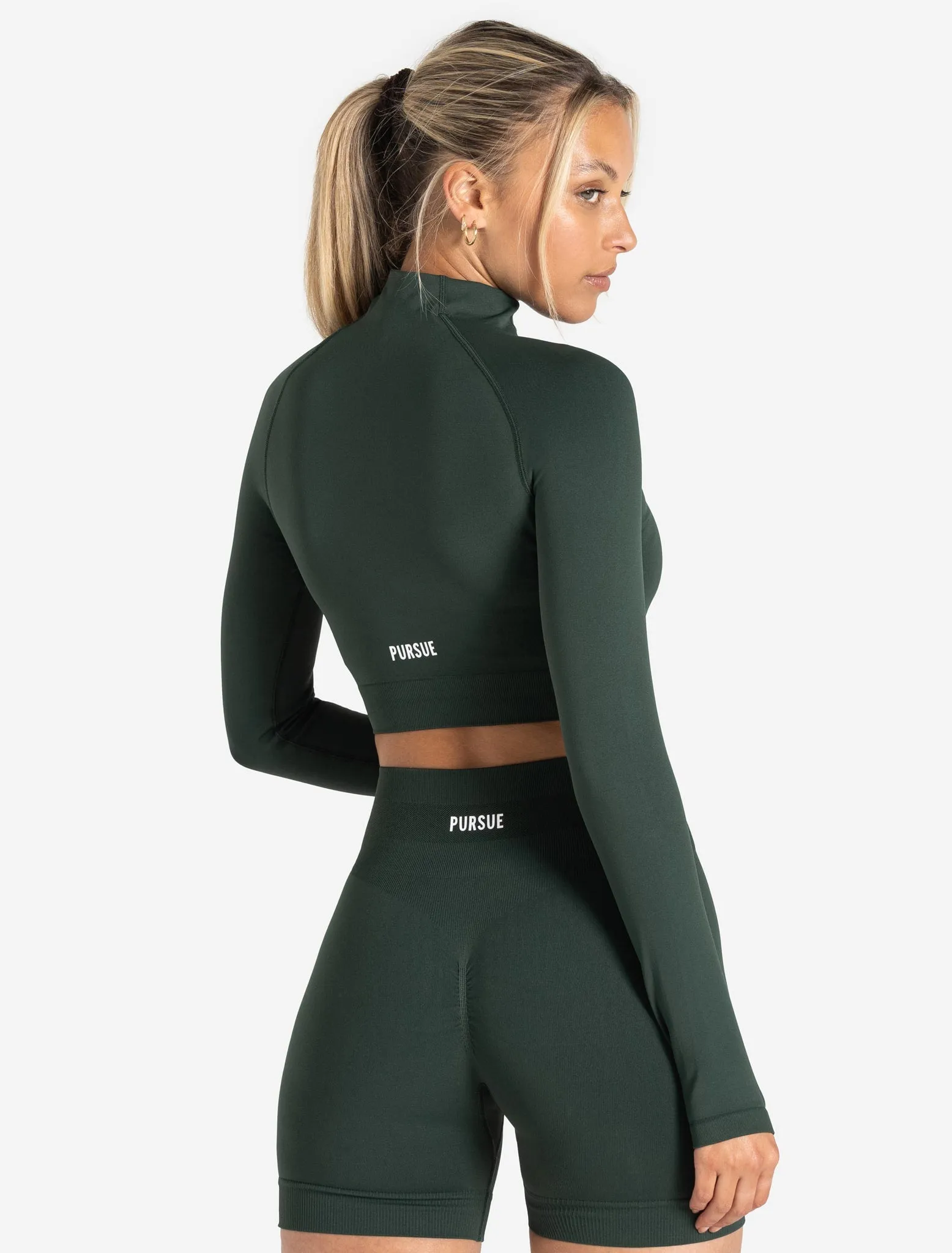 Scrunch Seamless Crop 1/2 Zip - Forest Green