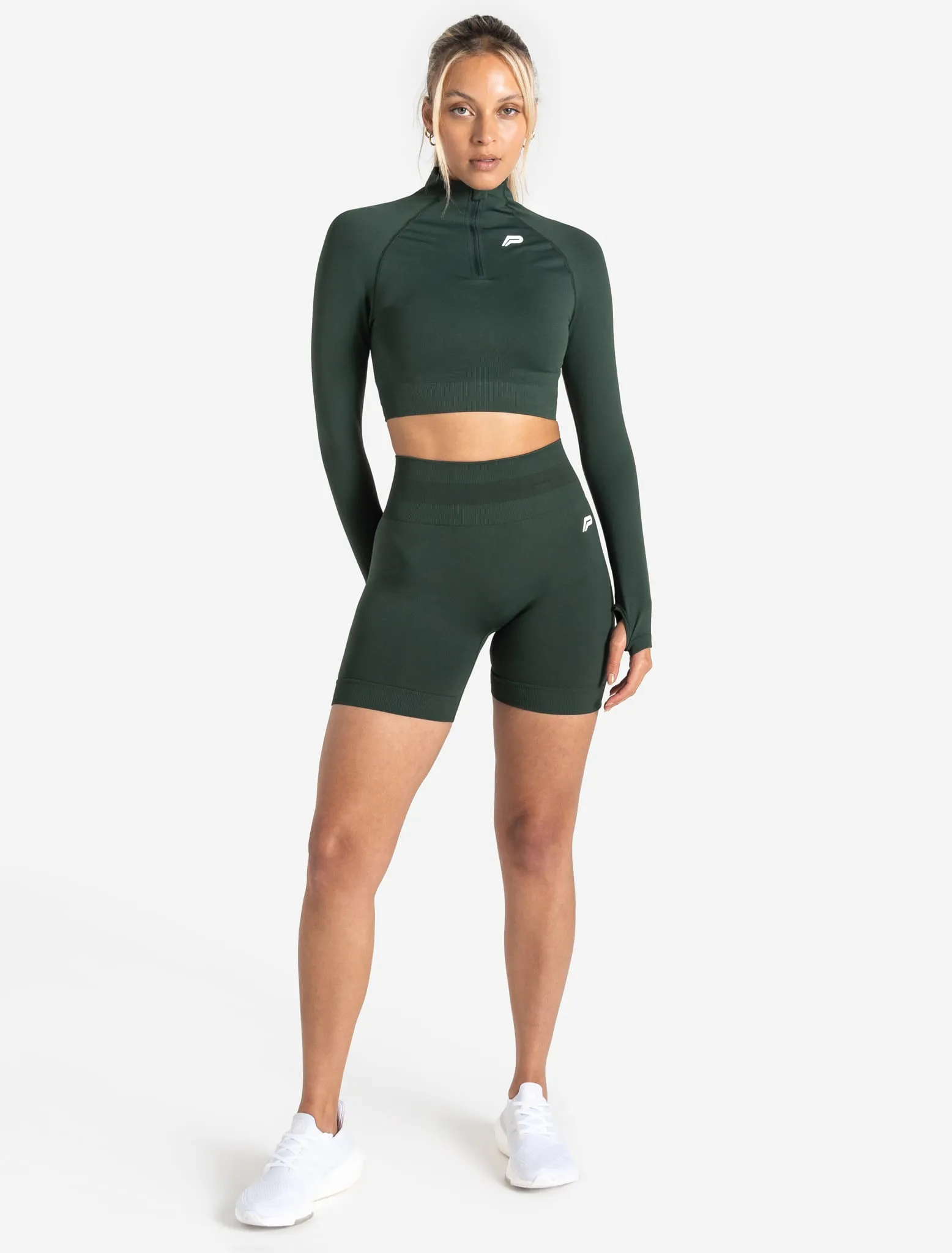 Scrunch Seamless Crop 1/2 Zip - Forest Green