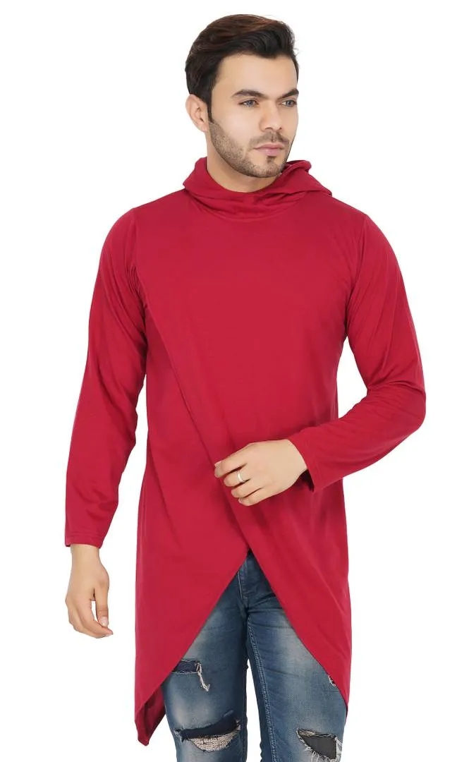 Stylish Maroon Hooded Full Sleeve Open Long Shrug for Men