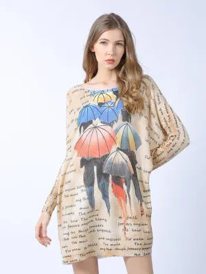 stylish midi length loose cartoon printing sweater Top