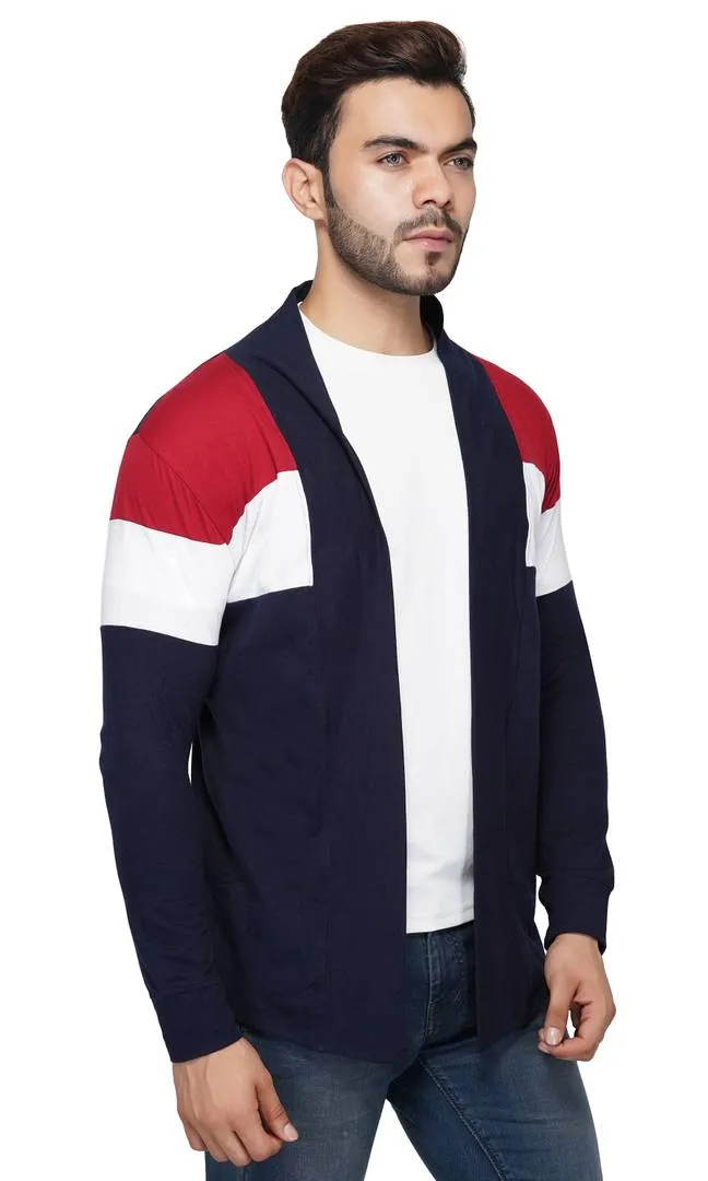 Stylish Straight Full Sleeve BlueRedWhite Shrug For Men