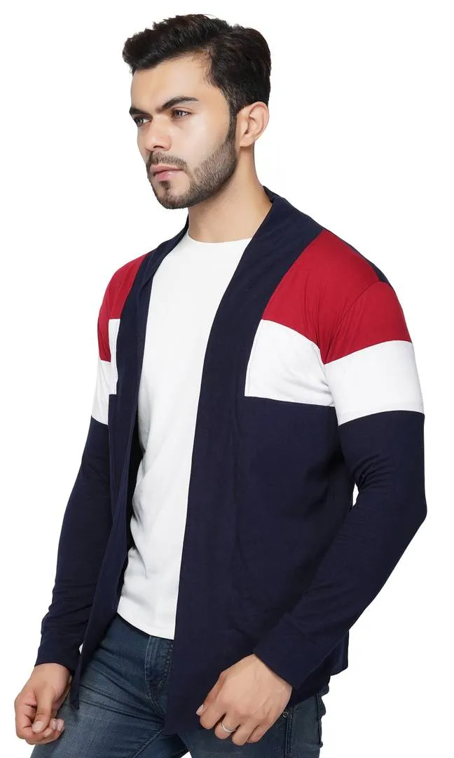 Stylish Straight Full Sleeve BlueRedWhite Shrug For Men