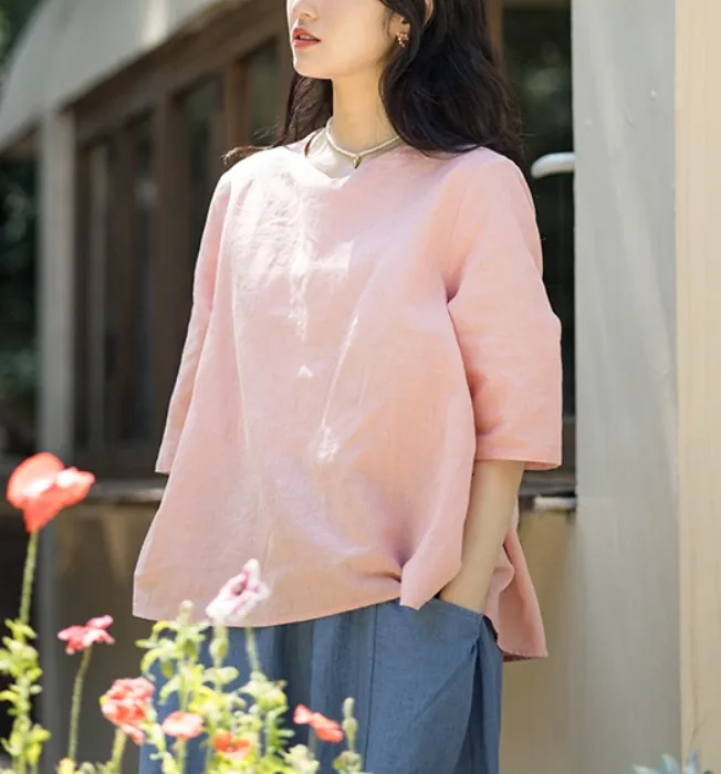 Summer Soft Women Linen Tops 2707