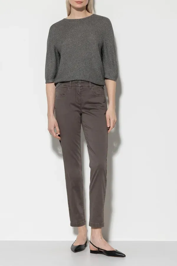 Taupe Elastic Back Stretch Cotton Pants