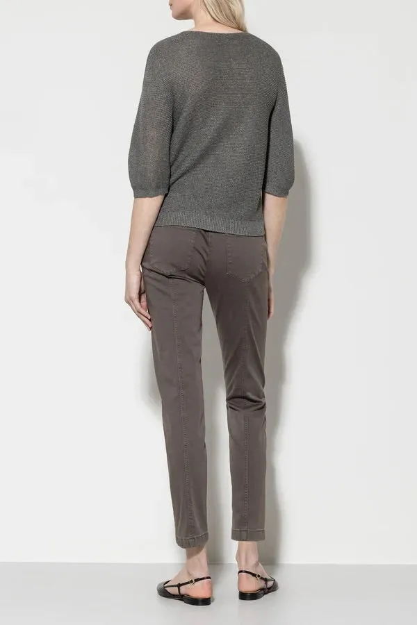 Taupe Elastic Back Stretch Cotton Pants