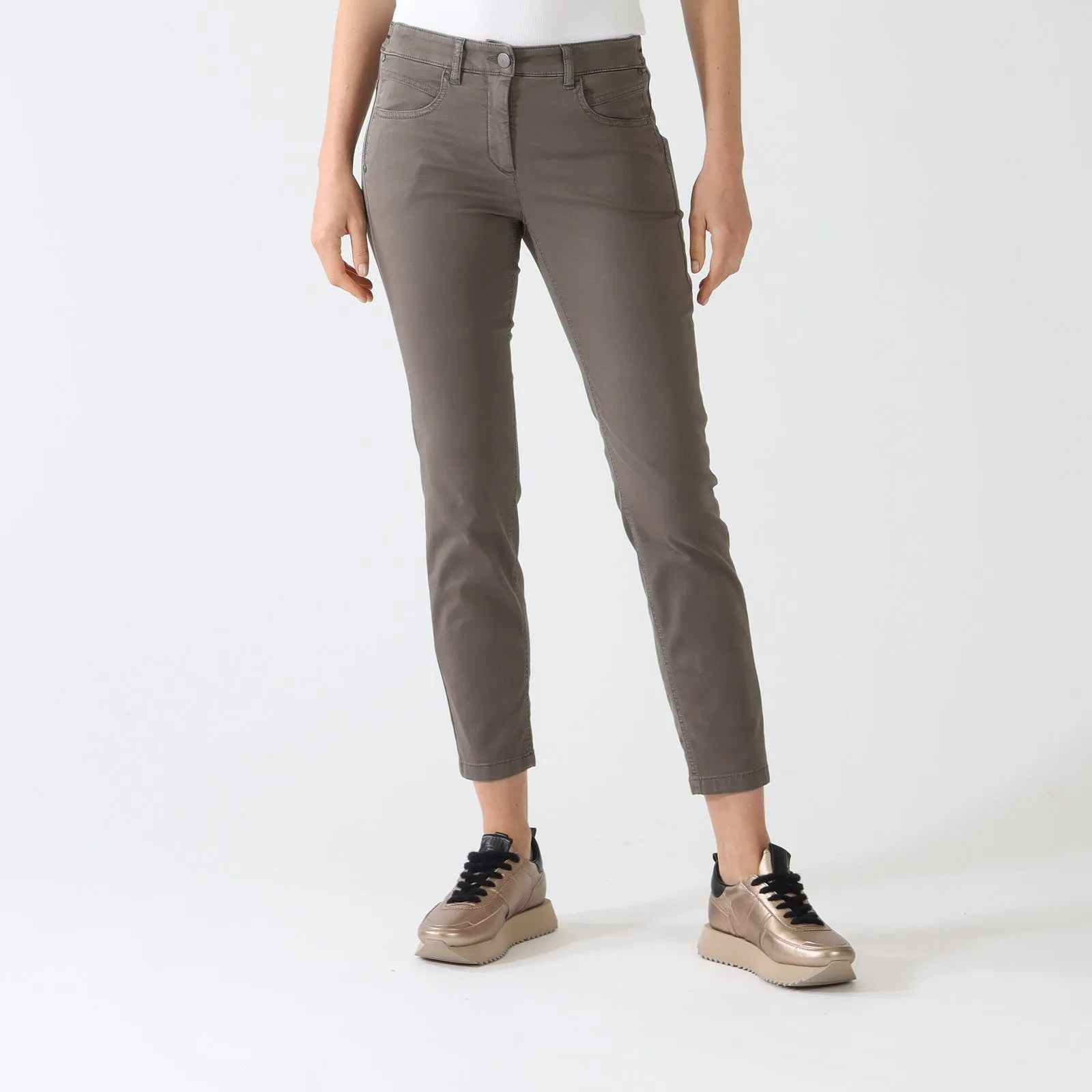 Taupe Elastic Back Stretch Cotton Pants