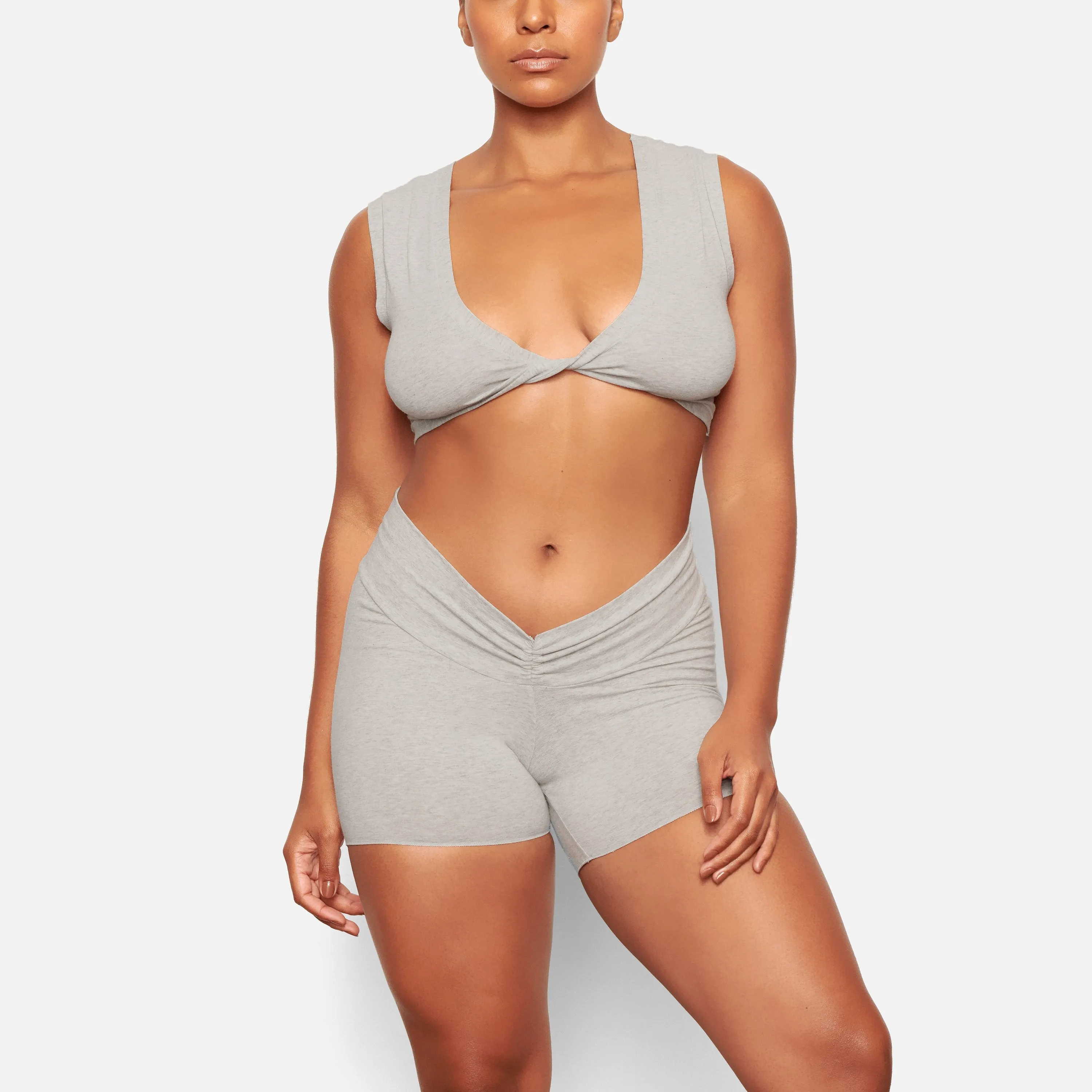 TWIST CROP TOP | LIGHT HEATHER GREY