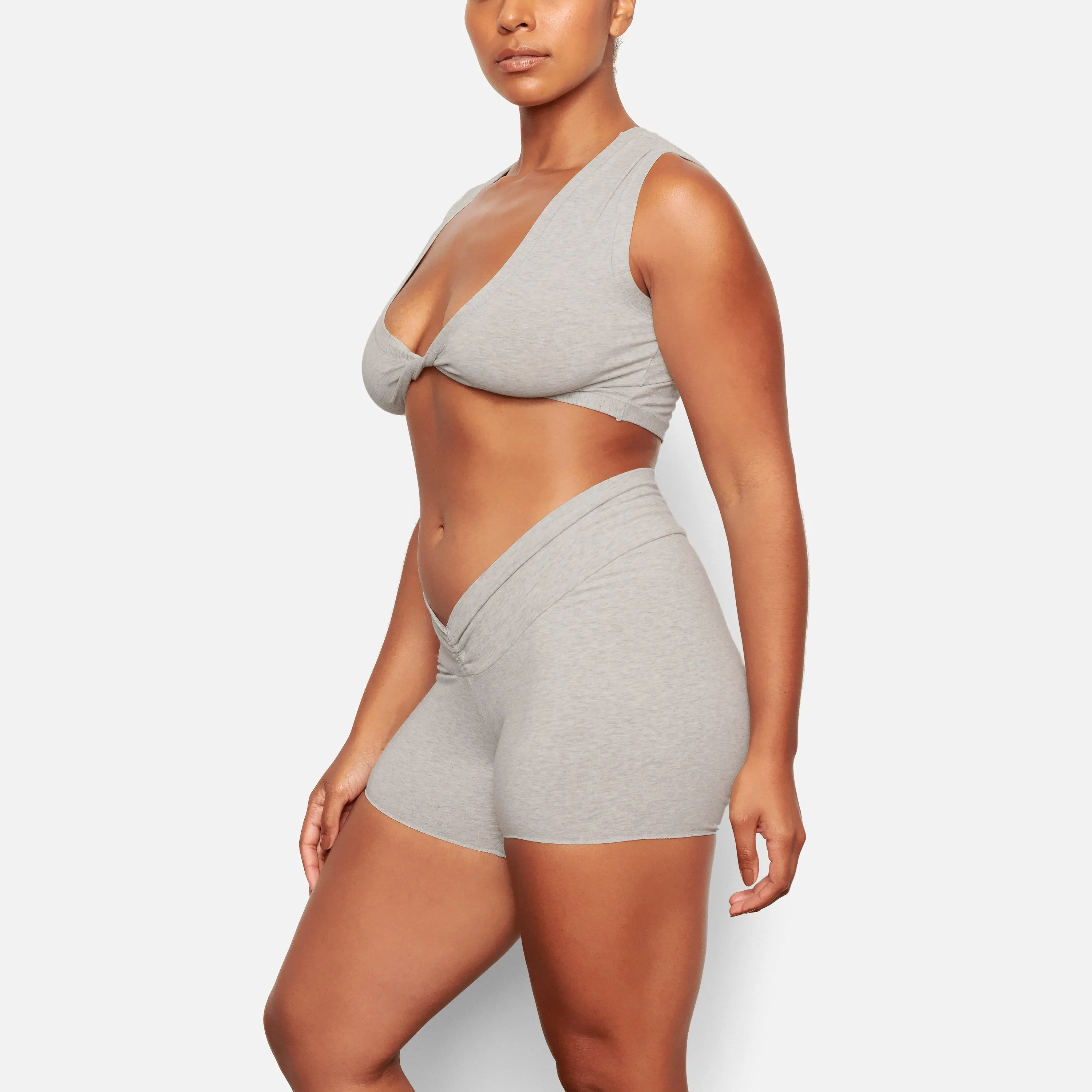 TWIST CROP TOP | LIGHT HEATHER GREY