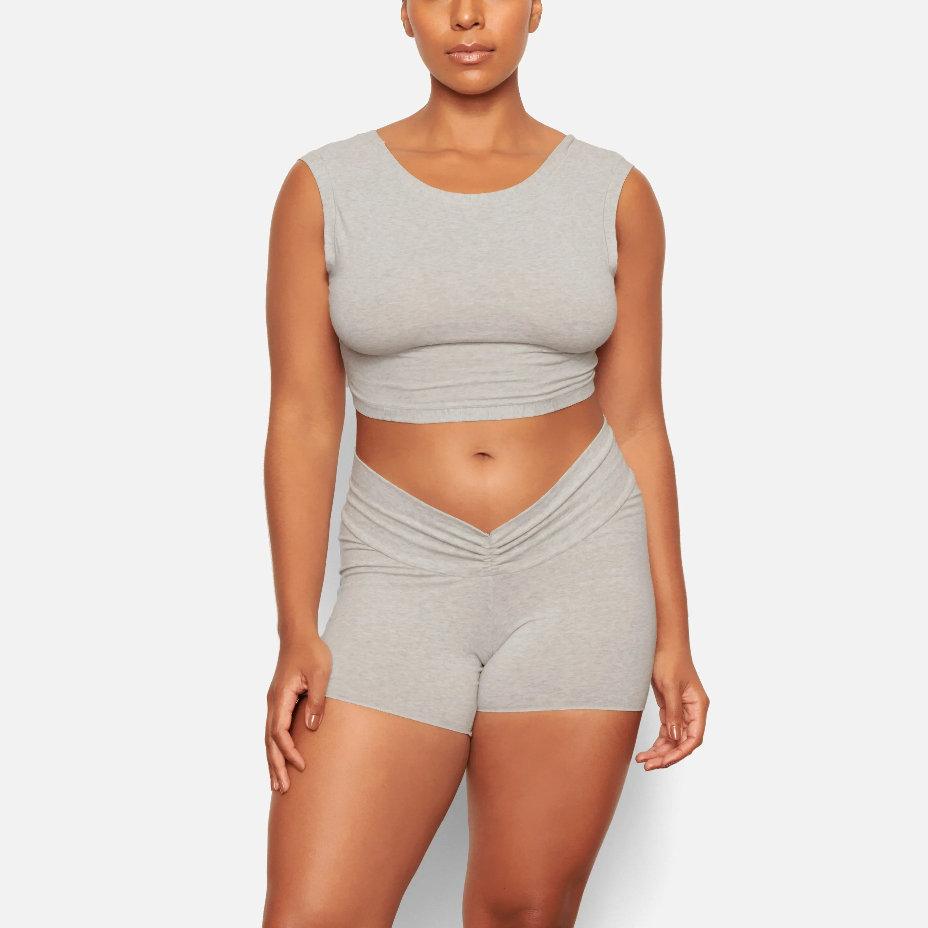 TWIST CROP TOP | LIGHT HEATHER GREY