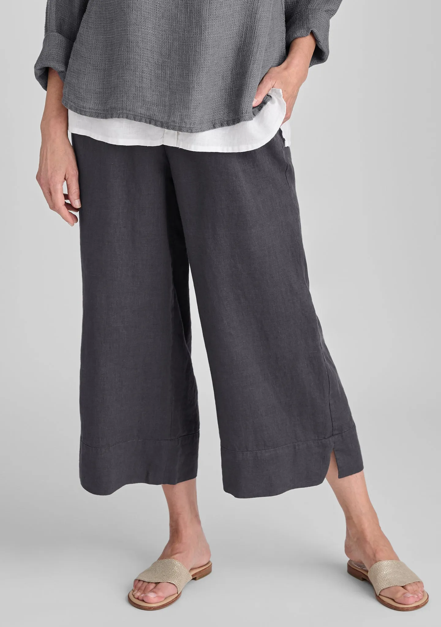 Vented Cuff Pant - Linen Pants With Elastic Waist