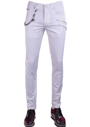 White Silver Zipper Tech Pants