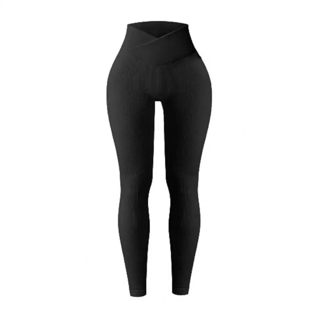 Women Yoga Leggings Ribbed Pattern High Waist Long Pants Seamless Athletic Workout Leggings Sports Exercise Casual Pants