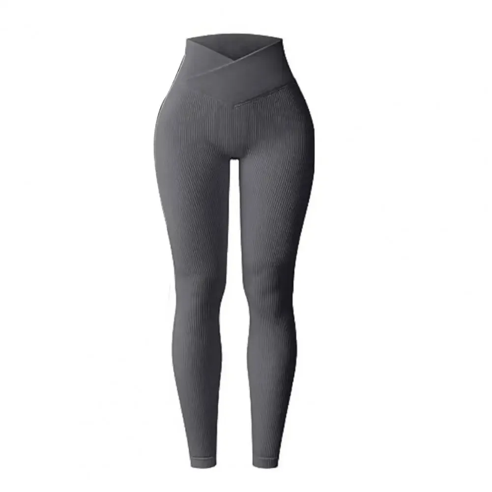 Women Yoga Leggings Ribbed Pattern High Waist Long Pants Seamless Athletic Workout Leggings Sports Exercise Casual Pants